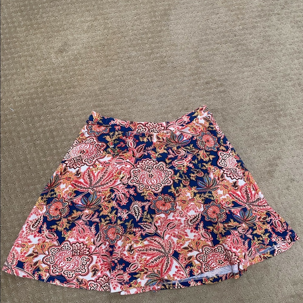 Coral/navy blue paisley skater skirt